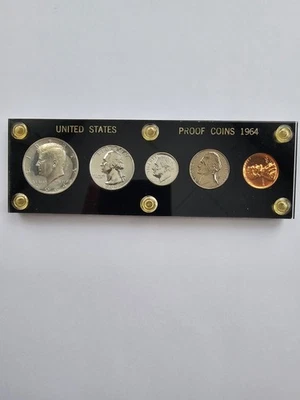 SILVER 1964 5 COIN P MINT SET UNGRADED CIRCULATED 3 SILVER 2 CLAD COINS - Image 1 of 4