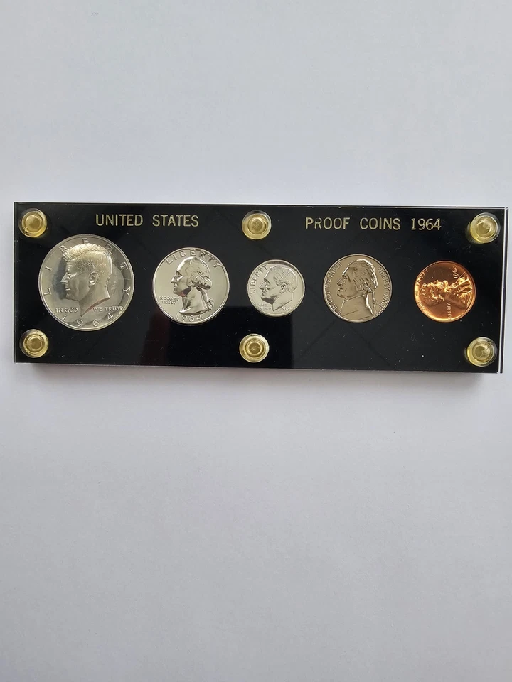 SILVER 1964 5 COIN P MINT SET UNGRADED CIRCULATED 3 SILVER 2 CLAD COINS - Image 1 of 4