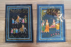 Juego de 2 impresiones artísticas en miniatura pintadas a mano indias - Escena tradicional de Rajasthani - Imagen 1 de 4