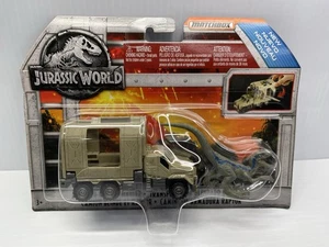 MATCHBOX JURASSIC WORLD ARMORED RAPTOR HAULER TRUCK BLUE DINOSAUR MOSC 2017 RARE - Picture 1 of 9