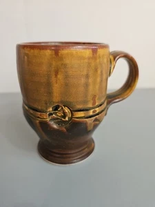 Studio Art Pottery Signed Hand Thrown Coffee Mugs Brown Orange Autumn - Picture 1 of 5
