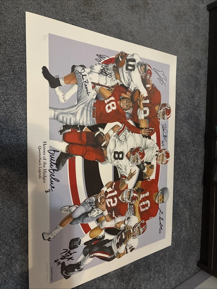 UGA Heroes of the Hedges QB #impresión Georgia Bulldogs 8 firmas Tarkenton Goff Foto 1 de 4