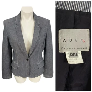 ADEC2 Blazer Womens 12 Railroad Stripe Blue Jacket Office Corpcore Career Work - Picture 1 of 15