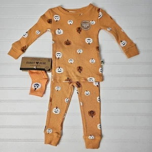 Pigiama Coniglio+Orso Arancione Stampa Zucca Cotone Organico Set 3 Pezzi Taglia 12M Nuovo con etichette - Foto 1 di 8