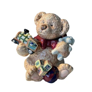 Vintage Ceramic Teddy Bear Teapot with Train Blocks, Ball and Bunny - Picture 1 of 5