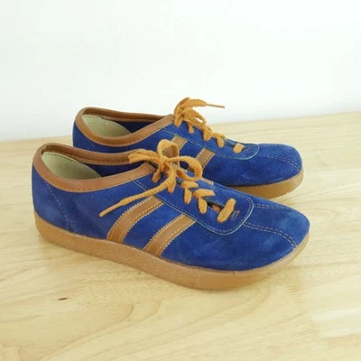 Vintage 70s Suede Sneakers Blue Stripe Retro Platform Athletic Costume 8 8.5 - Image 1 of 4