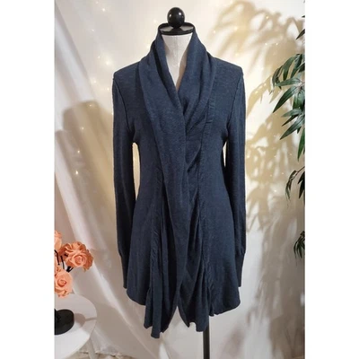 Free People Snap Front Cotton Blend Long Cardigan Sweater Size M Dark Blue Knit - Image 1 of 4