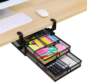 Under Desk Drawer Organizer, 2 Tier Slide Out Mesh Storage Drawer, Metal Under - Picture 1 of 12