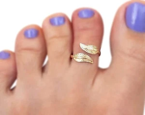 New Year Gift For Women's Adjustable Leaf Bypass Toe Ring 14K Yellow Gold Plated - Picture 1 of 6