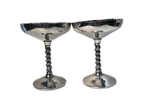 Pair of F.B Rogers Silverplate Champagne Goblet Twisted Stem 5.75” Made in Spain - Picture 1 of 7