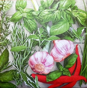 4 x Single Paper Napkins Garlic and Herbs for Decoupage Craft and Table 25 - Picture 1 of 2