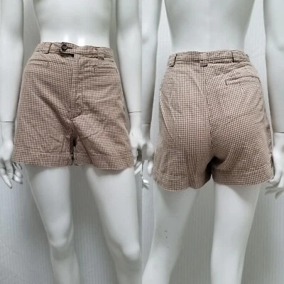 Pantalones Cortos Vintage Años 90 Y2K LIMITED América Marrón Pata de Gallo - Cintura 25" - Usados en Excelente Condición Foto 1 de 4