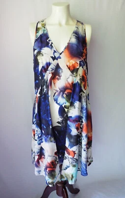 Vestido recto sin mangas 100 % seda LEIFSDOTTIR paneles drapeados cortos estampado floral talla 4 Foto 1 de 4