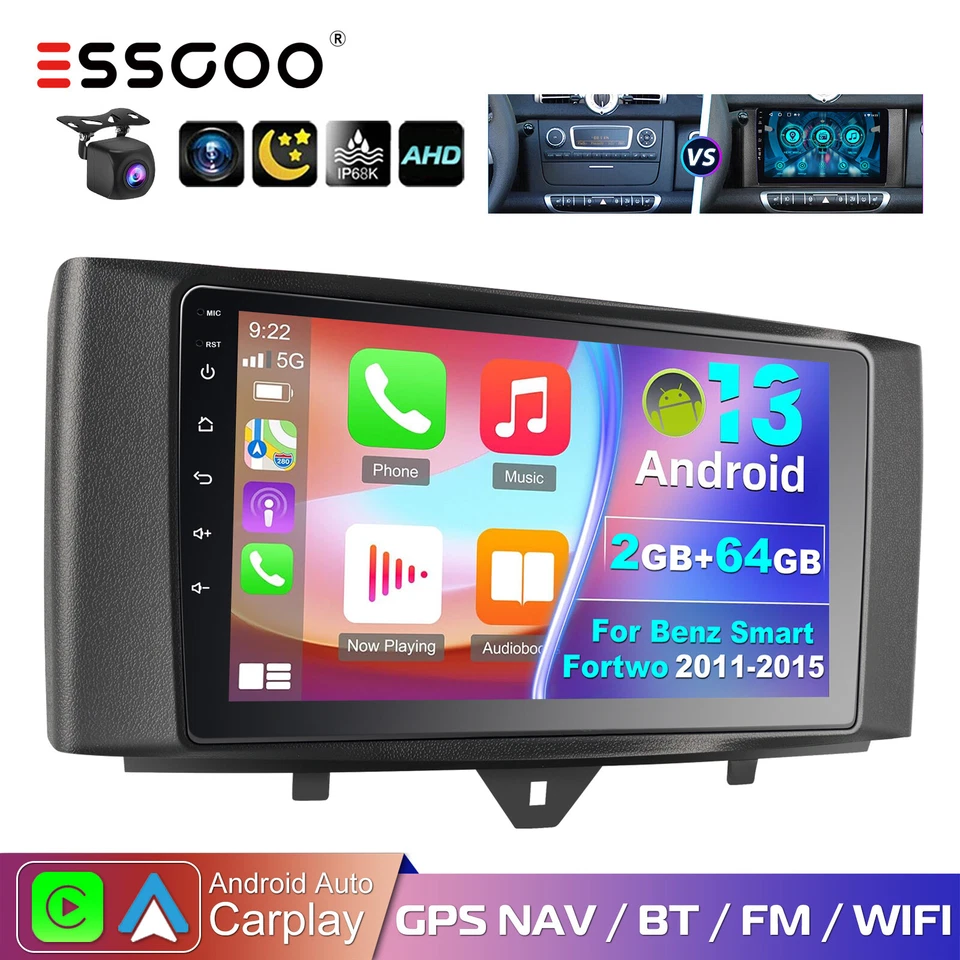 4+64G Carplay Autoradio Für Mercedes Benz Smart Fortwo 451 10-15 Android 13 GPS - Bild 1 von 4