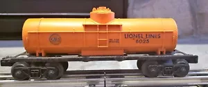 POSTWAR -LIONEL Single Dome Orange Gulf Tank Car #6025 - C-7 No Box - Picture 1 of 7