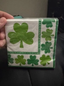 Lucky Shamrocks Clover Irish Green St. Patrick's Day Party Beverage Napkins 16ct - Picture 1 of 2