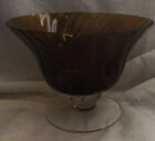 Amber Panel Glass Clear Pedestal Footed Fluted Compote Bowl Dish Vintage