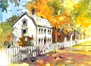 Antigua casa de campo, casa de campo, impresión de arte rural, carril rural, camino antiguo - Imagen 1 de 2