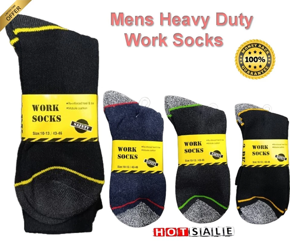 1,3,6 & 12 Pairs Men's Assorted Work Socks Heavy Duty, Big Feet Comfort UK 10-13 - Image 1 of 4