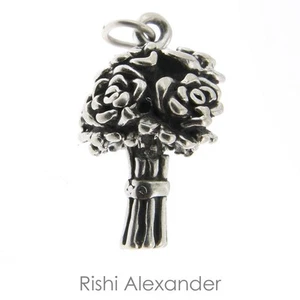 925 Sterling Silver Wedding Flowers Bouquet Charm Made in USA - Picture 1 of 2