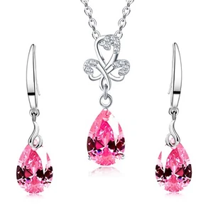 Women Jewelry Set 925 Silver 12mm Pear Shape Crystal Nacklace Earrings for Women - Picture 1 of 9