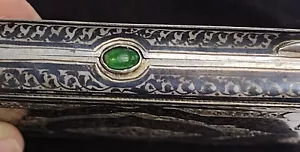 Antique Silver Cigarette Case Green Stone Clasp - Picture 1 of 9