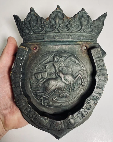WILLIAM IV Big Doorknocker Old Bronze c1831 Crown Knight St George Embossed OOAK Cover