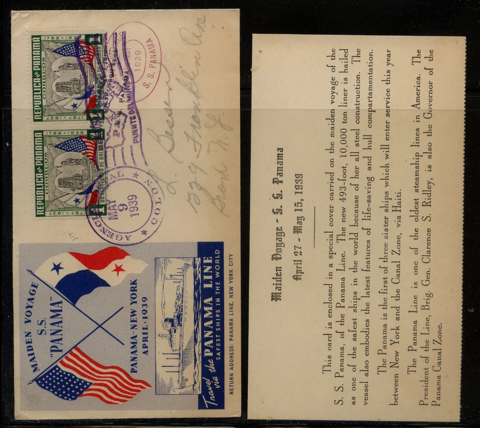 Panama SS Panamá Cachet cubierta de barco con bonito recinto 1939 MS0120 Foto 1 de 1