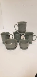 TURNBURY DINEX Swirl PEDESTAL 4 CUPS 2 BOWLS LOT 3000 3200 3300 Sage Green Gray  - Picture 1 of 10