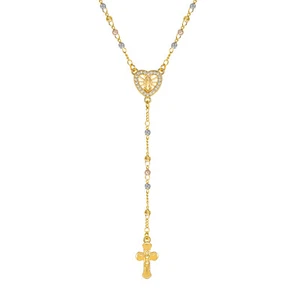 Virgin Mary Heart Rosary Necklaces for Women Men,Gold Plated Cross Prayer Collar - Picture 1 of 14