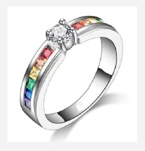 ANILLO PLATA MULTICOLOR ARCO IRIS PIEDRAS PRECIOSAS TALLA 5 6 7 8 - Imagen 1 de 1
