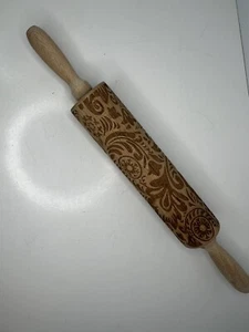 Engraved Snowflake Rolling Pin Wooden for Crafts and Christmas Cookies 16" - Picture 1 of 5