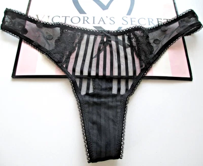 VICTORIA'S SECRET Thong Panty VS Sheer Heritage Black S M L XL Lace Mesh Dot NWT - Image 1 of 4