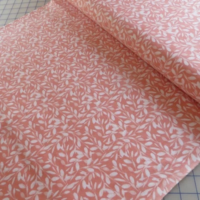 By The Yard, Leaves On Coral Cotton FLANNEL,  $3.99 Ships ANY Amount Of Fabric! - Image 1 of 3