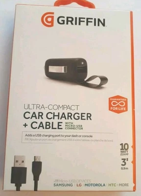 Griffin Ultra Compact Car Charger + Cable With Micro USB Connector, 3 ft - Image 1 of 2