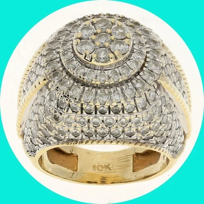 Anillo cúpula incrustada de diamantes para hombre de oro amarillo de 4,25 quilates talla 8,5 Foto 1 de 4