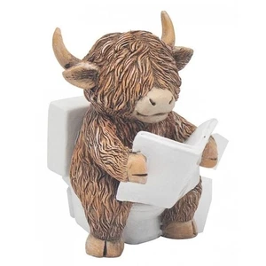 Lesser & Pavey Highland Cow Sitting on Toilet Ornament l LP75453 - Picture 1 of 1