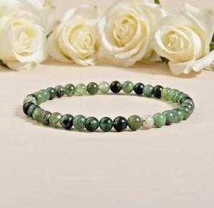 4mm Moss Agate Stretch Bracelet Hobo Chic Minimalist Stackable Bracelet - Picture 1 of 3