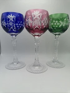 Nachtmann Traube Crystal Wine Glasses Cut to Clear German Vintage Glass Set of 3 - Picture 1 of 14