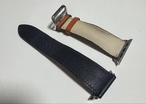 Hermès Navy Leather Apple Watch Band 45mm Stainless Steel Buckle Stylish Design - Zdjęcie 1 z 3