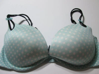 Victoria Secret Bra Size 34D Blue/White Underwired Push-Up Adjustable Polka Dot - Image 1 of 4