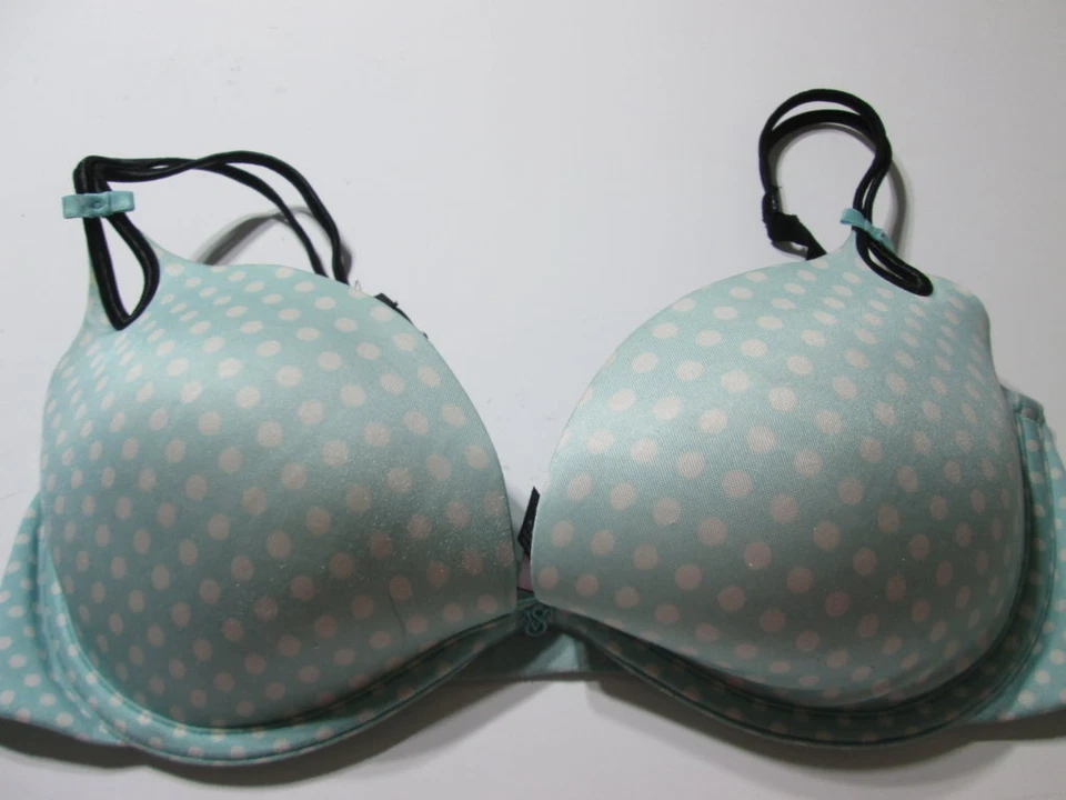 Sujetador Victoria Secret Talla 34D Azul/Blanco Con Aros Push-Up Ajustable Lunares Foto 1 de 4