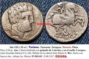 ESPAÑA ANTIGUA año 120 al 20 a.C. Denario plata de Turiaso (Tarazona) Zaragoza. - Picture 1 of 1