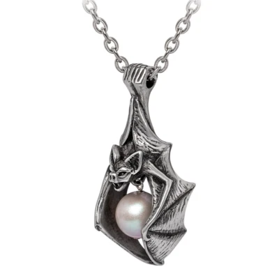 Alchemy Gothic Vampire's Eye Pendant Hanging Bat Holding Pearl Necklace P966 NWT - Image 1 of 2