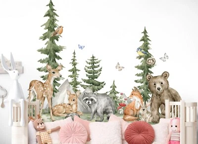 Bosque Bosque Animales Zorro Conejo Oso Decoración Guardería Decoración Pared Adhesivo Foto 1 de 3