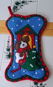 Pet Dog Bone Shaped Felt Puffy Puppy In Doghouse Christmas Stocking Holiday - Picture 1 of 6