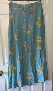 Vintage Casual Corner 90s Maxi Blue Lilac Floral Skirt USA 16 Back Slit Sheer - Picture 1 of 10