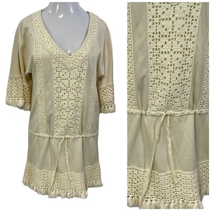 Vestido Corazón Retorcido Para Mujer Mediano Crochet Encaje Boho Festival Crema Hippie Feria - Imagen 1 de 14