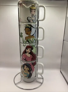 Disney Princesses Set of 4 Stackable Ceramic Mugs Cinderella Tiana Ariel Jasmine - Picture 1 of 4