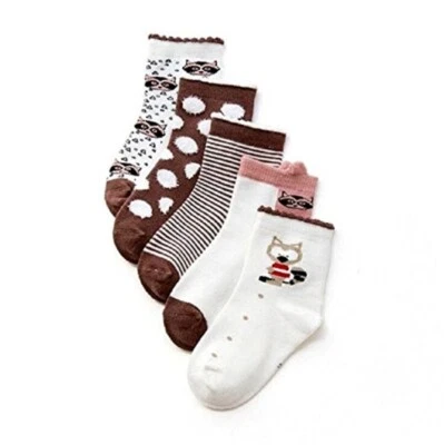 Boys Brown Multi Soft Striped Dot Cat Print Breathable Cotton 5 Pack Socks - Image 1 of 2